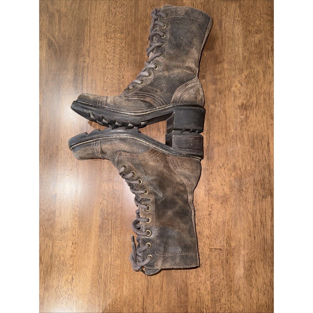 Donald J Pliner Gita Combat Boots Brown Oiled Suede Lace Up Moto Boots 5.5M - Picture 7 of 13